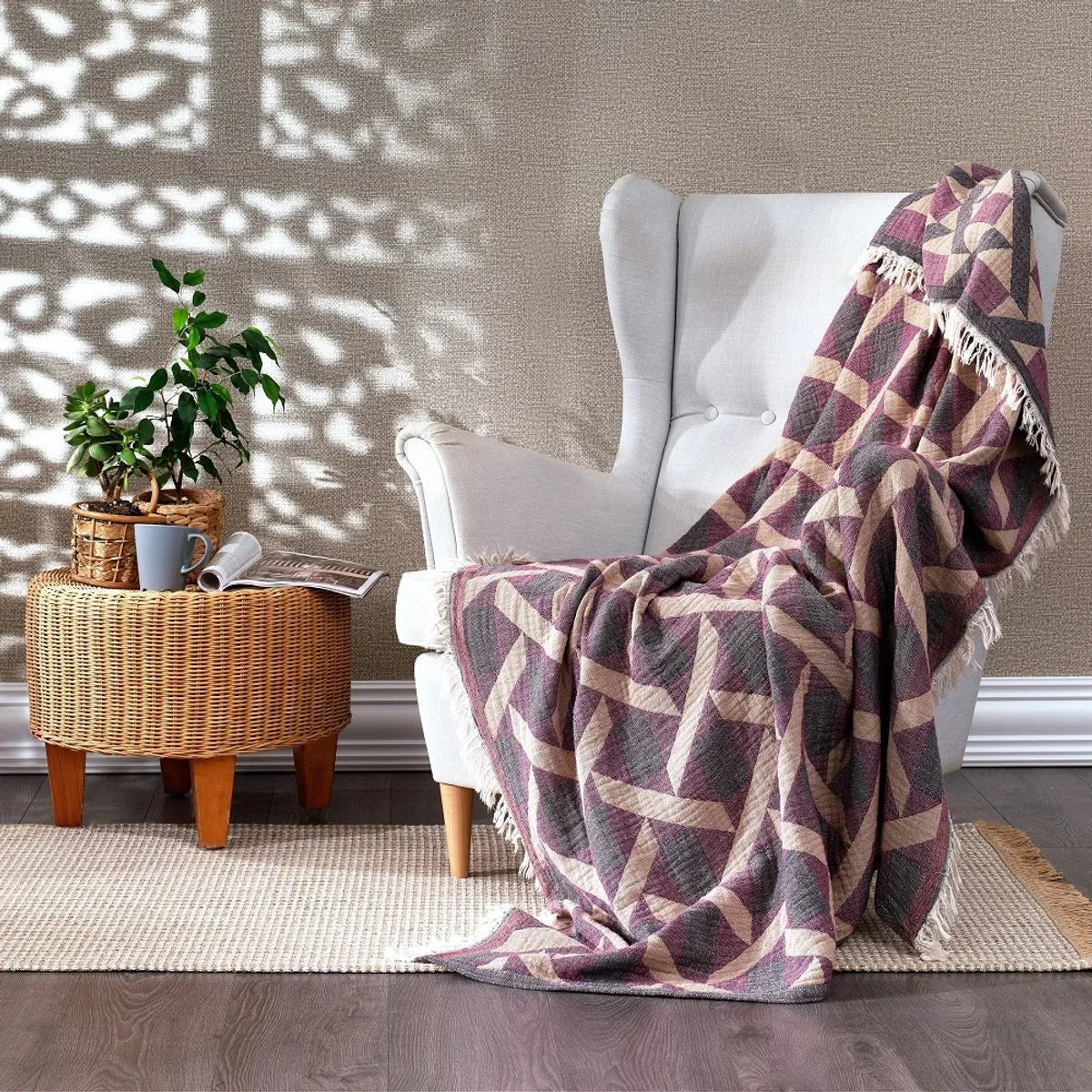 Amethyst Dusk Turkish Cotton Throw with Cream Fringe