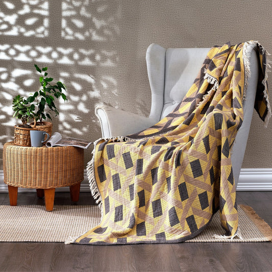 Mid-Century Woven Turkish-Cotton Harvest Weave Throw