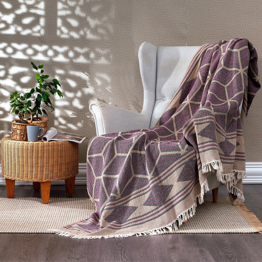 Amethyst Dusk Turkish Cotton Throw with Cream Fringe