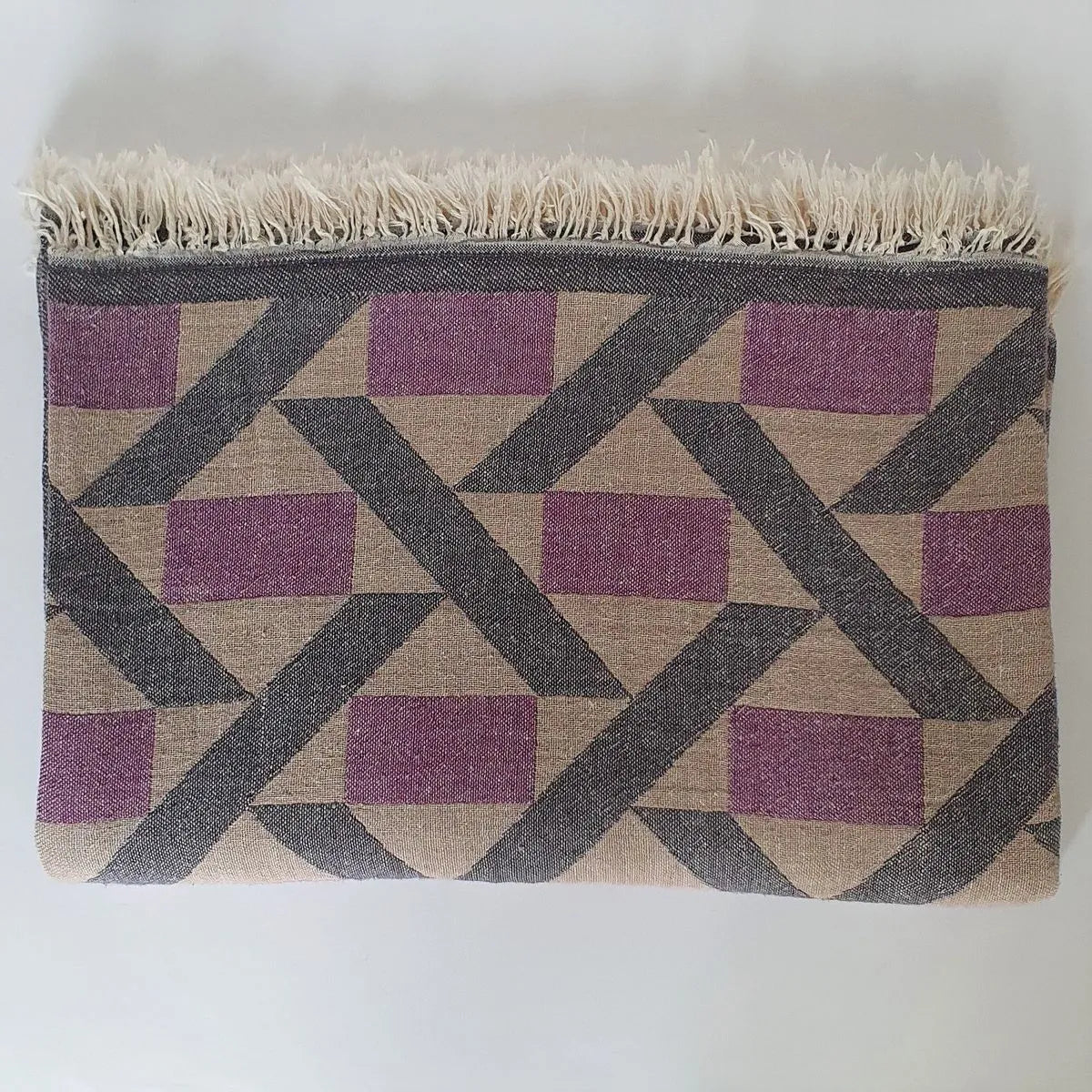 Amethyst Dusk Turkish Cotton Throw with Cream Fringe