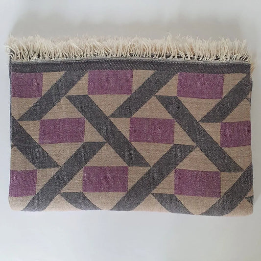 Amethyst Dusk 100% Turkish Cotton - King Size Coverlet with Cream Fringe