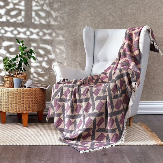 Amethyst Dusk Turkish Cotton Throw with Cream Fringe