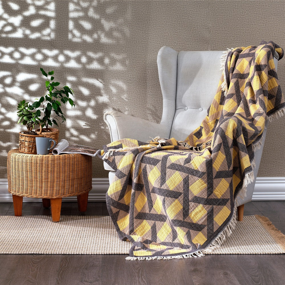 Mid-Century Woven Turkish-Cotton Harvest Weave Throw