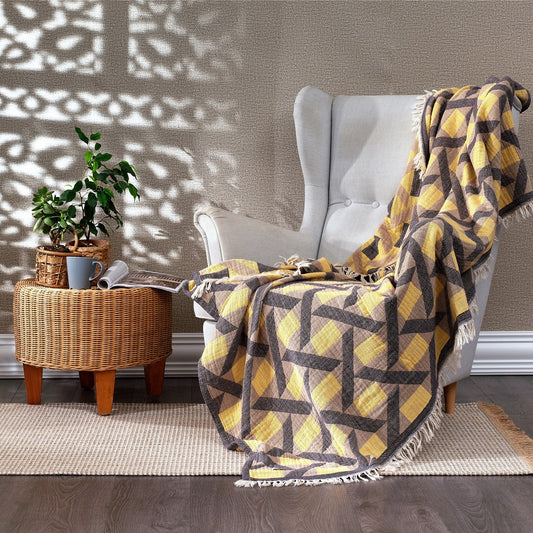 Mid-Century Woven Turkish-Cotton Harvest Weave Throw