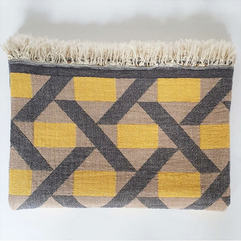 Mid-Century Woven Turkish-Cotton Harvest Weave Throw