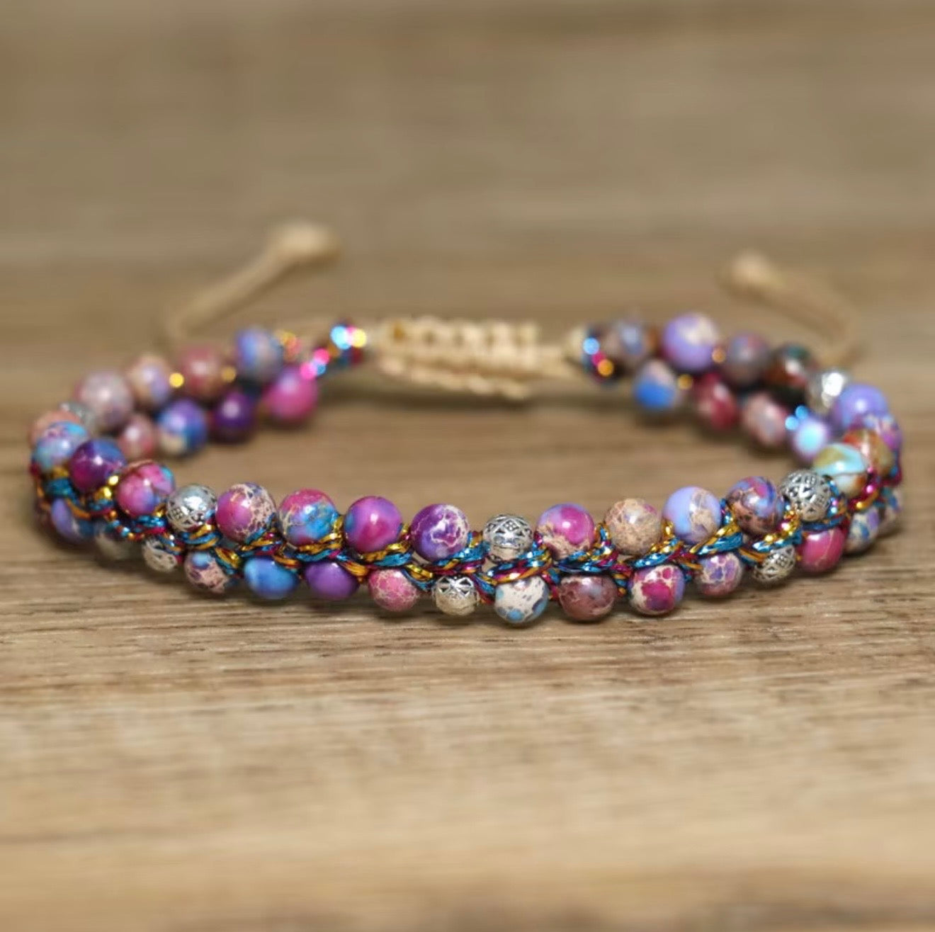 Imperial Jasper Bracelet - Natural Purple Sea-Sediment Jasper Stone Bracelet - Adjustable