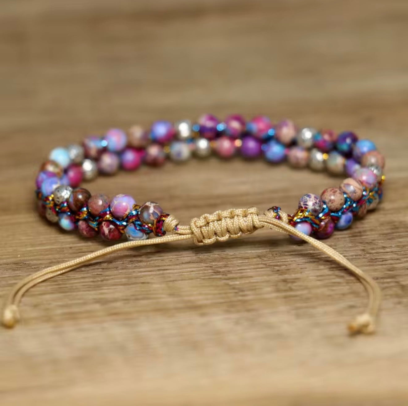 Imperial Jasper Bracelet - Natural Purple Sea-Sediment Jasper Stone Bracelet - Adjustable