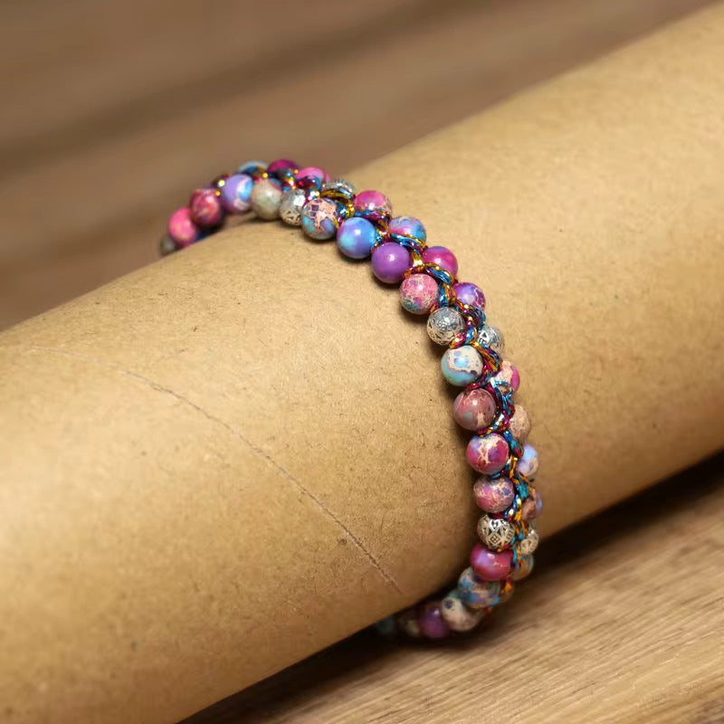 Imperial Jasper Bracelet - Natural Purple Sea-Sediment Jasper Stone Bracelet - Adjustable