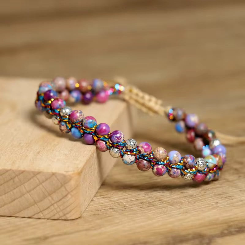 Imperial Jasper Bracelet - Natural Purple Sea-Sediment Jasper Stone Bracelet - Adjustable