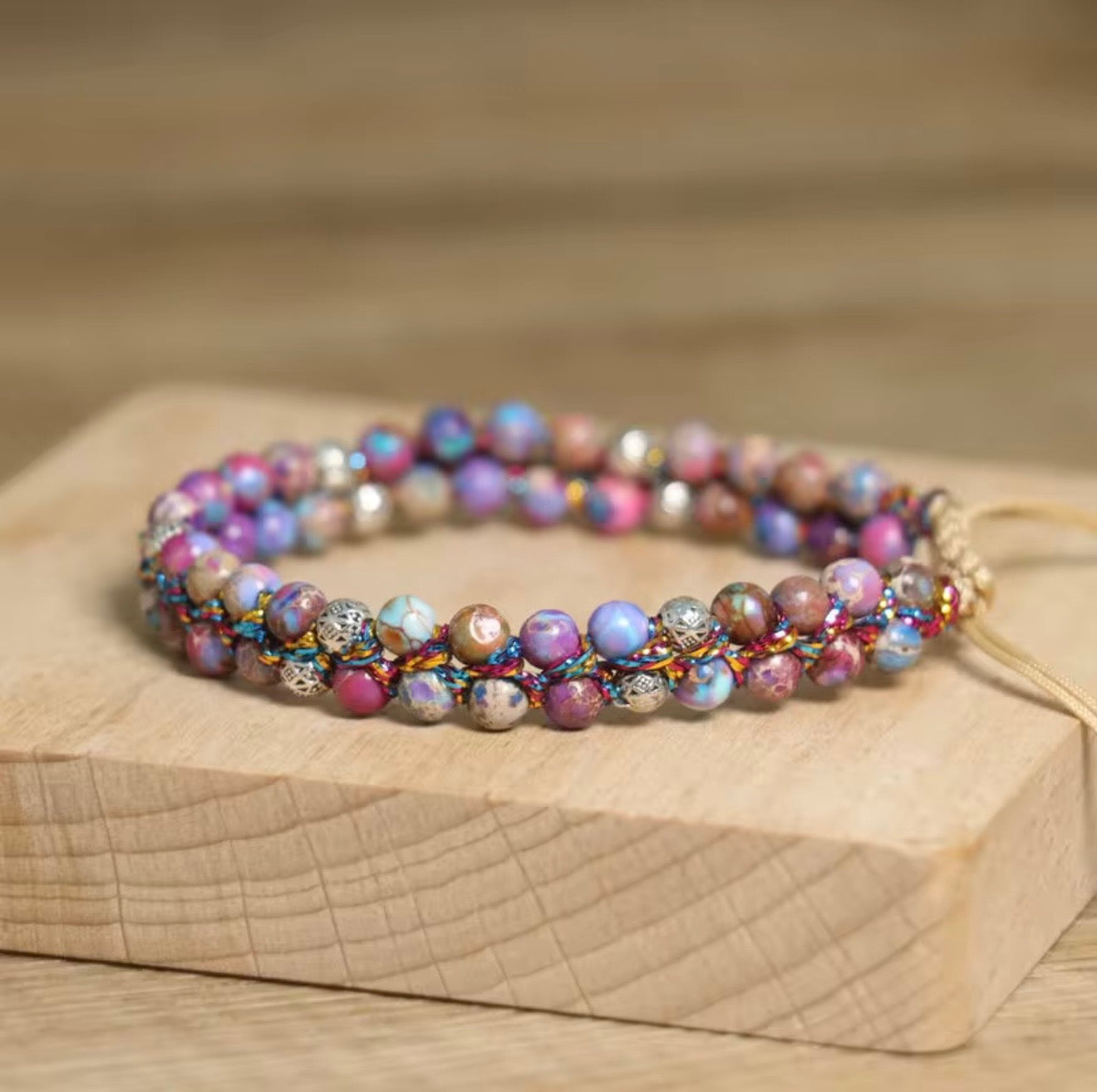 Imperial Jasper Bracelet - Natural Purple Sea-Sediment Jasper Stone Bracelet - Adjustable