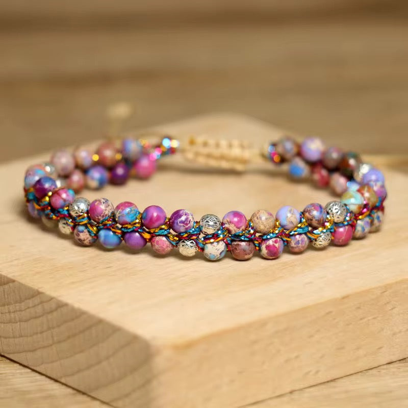 Imperial Jasper Bracelet - Natural Purple Sea-Sediment Jasper Stone Bracelet - Adjustable