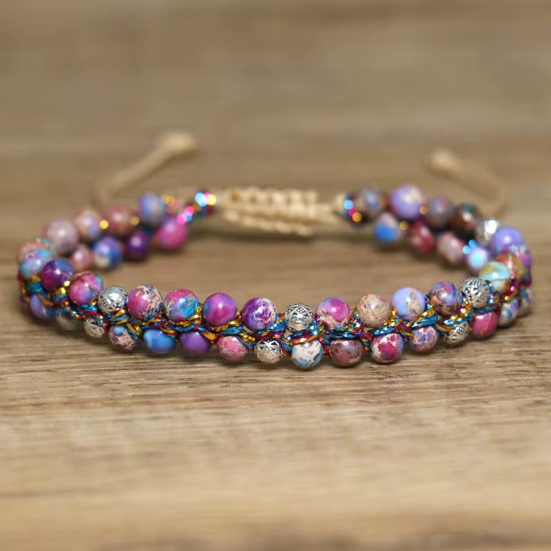 Imperial Jasper Bracelet - Natural Purple Sea-Sediment Jasper Stone Bracelet - Adjustable